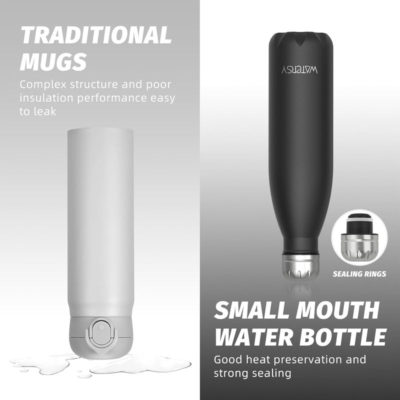 WATERSY Stainless Steel water bottles,17oz/500ml Insulated Water Bottles,Black metal water bottle Keeps Drink Cold and Hot,BPA Free kids water bottles for School,Gym,Travel,Sports - Image 4